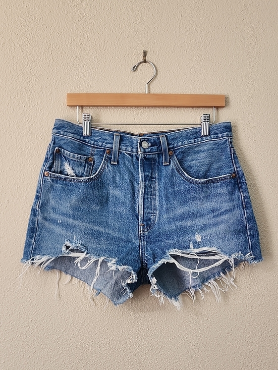 Levi's Pants - Levi's High Rise 501 Distressed Frayed Hem Denim Shorts - Levi's Premium